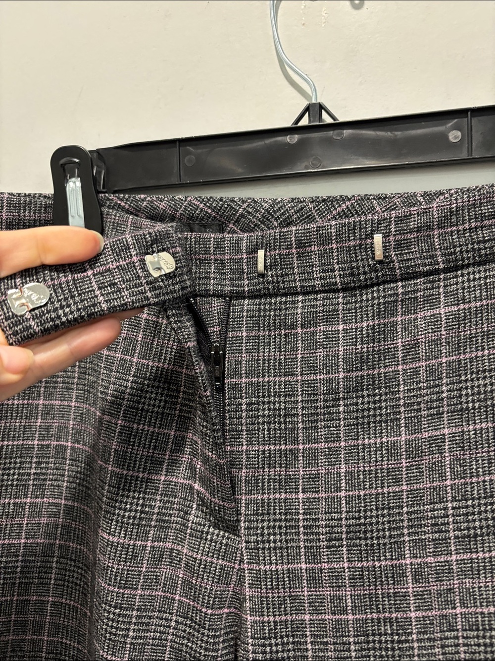 Teenflo Wool Plaid Wide-Leg Dress Pants Size 10 Black Grey Pink - Picture 9 of 16